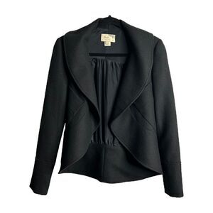 ELIZABETH and Jainey Wool Black Blazer Silk Lined Pockets Open Front Womens XS